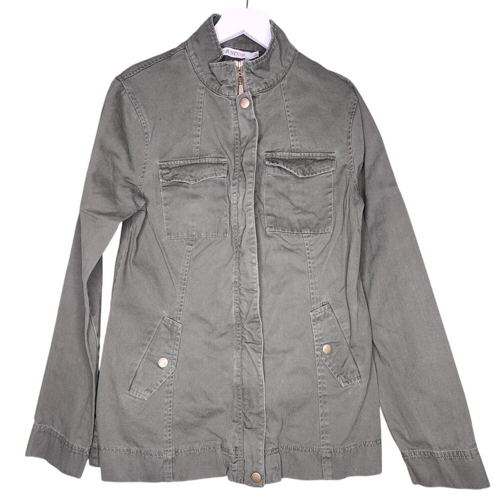 Just Fab Utility Jacket Small Olive Green Full‎ Zip Snap Button Pockets
